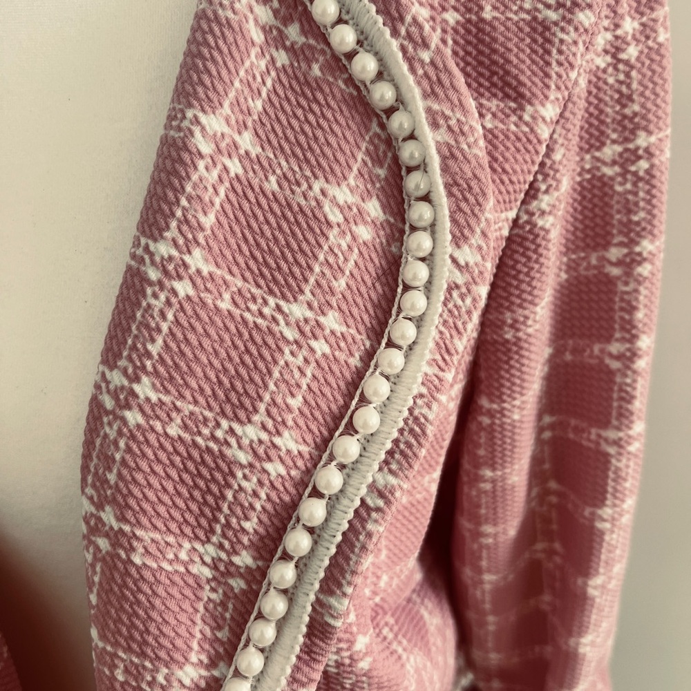 Maya Brooke Pink and White Blazer with Pearl Trim Size 12 - Picture 4 of 12